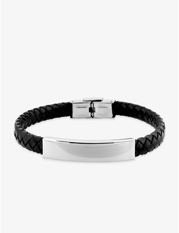 Bracelet acier CARGO cuir tressé motif rectangle