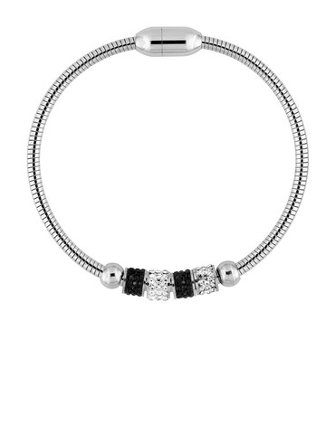 Bracelet serpentine acier, motifs cristaux noir et blanc