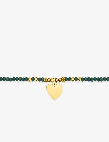 Bracelet élastique cristal turquoise et motif cœur acier doré