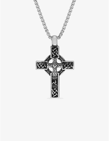 Collier croix fantaisie acier noirci