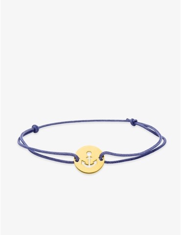 Bracelet cordon bleu motif ancre en or jaune 375 ‰