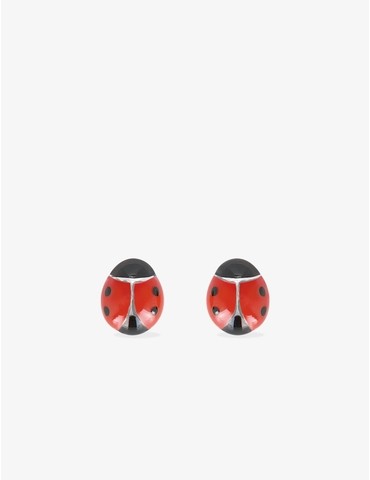 Boucles d'oreilles coccinelles argent 925 ‰ laque rouge et noir