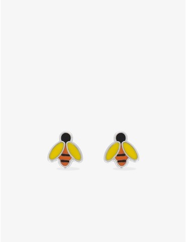 Boucles d'oreilles abeilles argent 925 ‰ laque jaune, rouge et noir