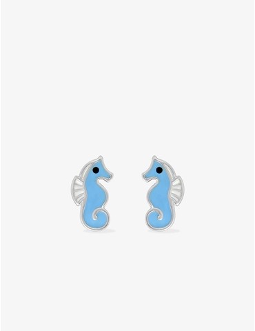 Boucles d'oreilles hippocampes argent 925 ‰ laque bleu et blanc