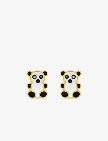 Boucles d'oreilles panda or jaune 375‰ et laque