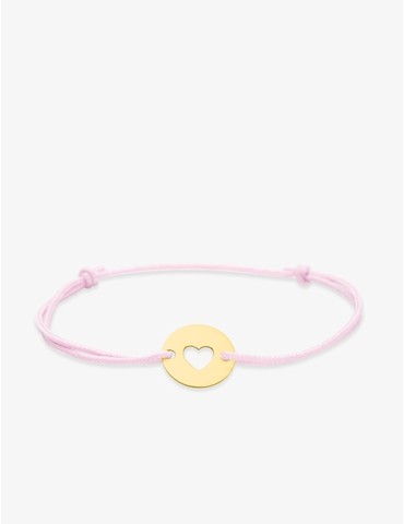 Bracelet cordon rose motif cœur en or jaune 375 ‰