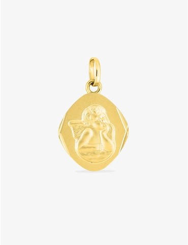 Pendentif médaille ange or jaune 750 ‰ plaque losange