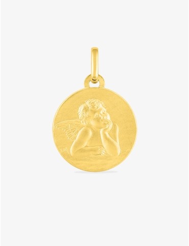 Pendentif médaille ange or jaune 750 ‰ 16 mm