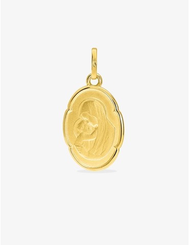 Pendentif médaille vierge à l'enfant or jaune 750 ‰ 10 x 22 mm