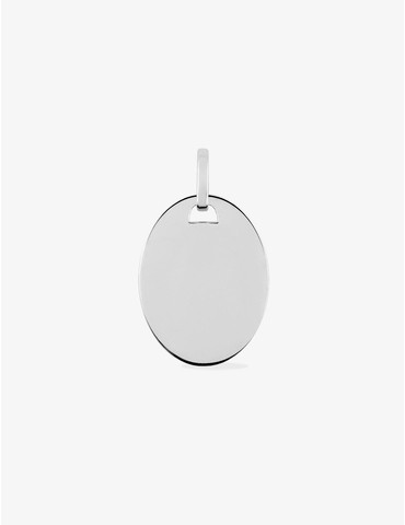 Pendentif plaque ovale or blanc 750 ‰ 11 x 20 mm