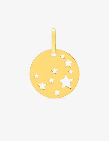Pendentif plaque ronde étoiles or jaune 750 ‰