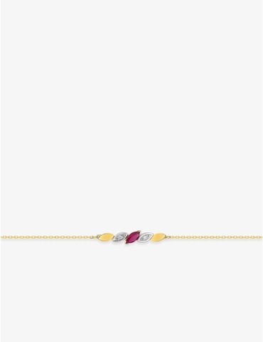 Bracelet pétales rubis et diamants 0,02 ct or jaune 375‰ et rhodium