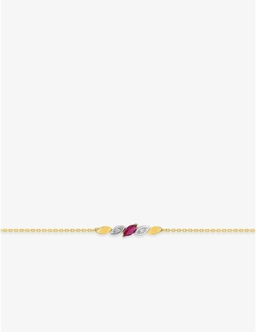 Bracelet or jaune 750‰, rubis navette, rhodium et diamants 0,02 ct
