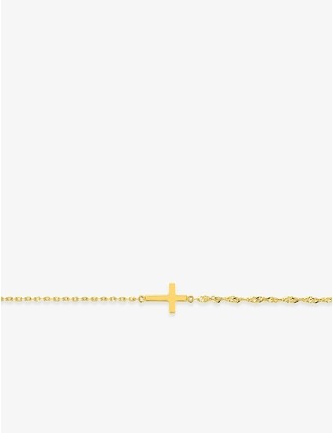Bracelet chaîne forçat et chaîne Singapour croix plaqué or